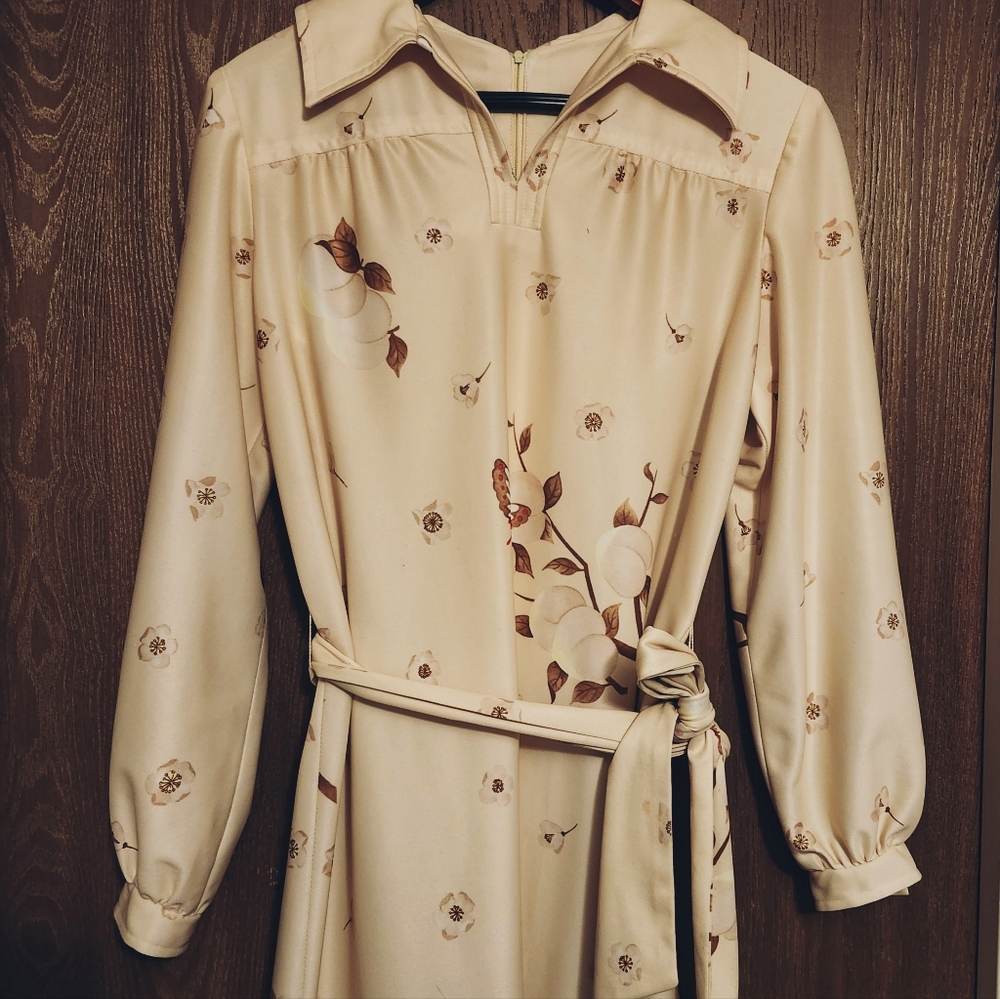 Vintage Butterfly And Floral 70s Henry Lee Boho Cream And Tan Maxi Dress